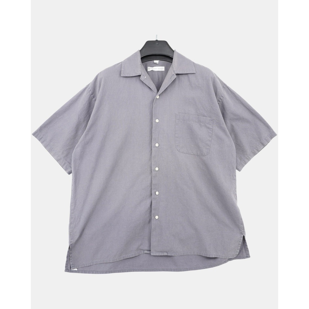 Geoffrey‎ Beene Linen Blend Camp Collar Shirt Men's L Gray Short Sleeve